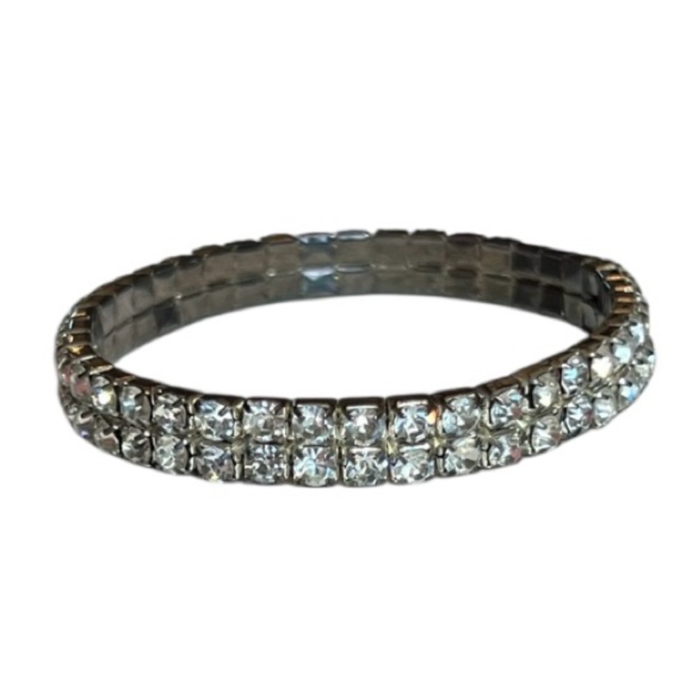 Double Row Elegant Silver Rhinestone Crystal Brac… - image 1